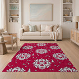 Festive Red Snowflakes and Pine Trees Area Rug