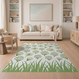 Pale Green Wildflower Line Art Area Rug