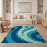 Blue and Teal Fluid Blue Teal Wave Abstract Area Rug
