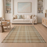 Beige Tan Plaid Check Woven Area Rug
