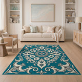 Blue and Teal Ornate Teal Persian Medallion Area Rug