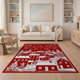 Red Papercut Winter Village Area Rug