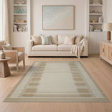 Cream Beige Geometric Border Area Rug
