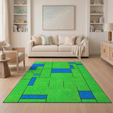 Blue Block Geometric Textured Green Area Rug