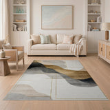 ODIKA Modern Abstract Wavy Area Rug - Washable Low Pile Non-Slip Living Room Rug