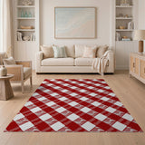 Geometric Modern Classic Red White Gingham Checkered Area Rug