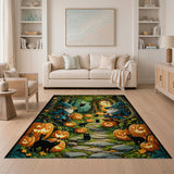 Whimsical Halloween Gnomes Pumpkins Black Cats Rug