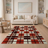 Geometric Modern Red Bold Red Plaid Geometric Area Rug