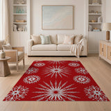 Festive Snowflake Red Festive Red Snowflake Area Rug