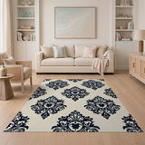 Floral Vintage Black and White Elegant Black Damask Floral Area Rug
