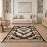 Washable Southwestern Aztec Low Pile Area Rug - Rust & Beige