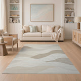 Layered Beige Wave Abstract Area Rug