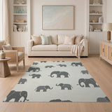 Playful Grey Elephant Pattern Area Rug