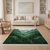 Serene Green Mountain Peaks Forest Area Rug