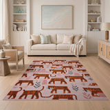 Playful Cartoon Tigers Pink Area Rug
