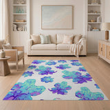 Whimsical Blue Dino Flower Kids Area Rug