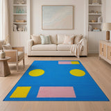 Playful Blue Kids Rug with Yellow Circles