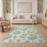 Vibrant Pink Floral Wildflower Area Rug
