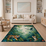Jungle Tiger Family with Soaring Birds Area Rug