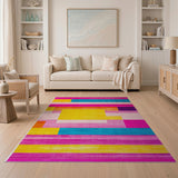 Multi-color and Patterns Vibrant Geometric Multi-Color Block Area Rug