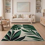 Coastal Beach Green Lush Green Monstera Leaves Area Rug