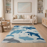 Playful Whale Dolphin Ocean Kids Area Rug