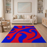 Vibrant Red Blue Abstract Wave Area Rug