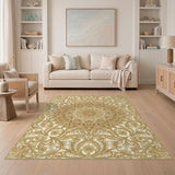 Beige Brown Persian Medallion Area Rug