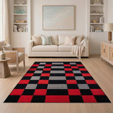 Bold Red Black Gray Geometric Block Rug