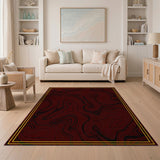 Gold-Framed Marbled Burgundy Area Rug