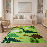 Vibrant Green Dinosaur Kids Area Rug