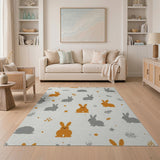 Cute Orange Bunny Gray Hedgehog Kids Area Rug