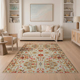 Red Floral Persian Area Rug on Ivory