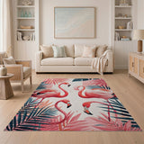 Pink Flamingo Flock Palm Leaf Area Rug