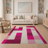 Bold Pink Geometric Block Area Rug