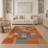 Bold Orange Grey Geometric Area Rug