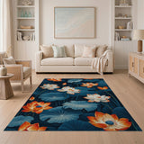 ODIKA Japanese Lotus Floral Washable Rug - Low Pile Non-Slip Area Rug