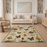 Whimsical Mushroom Meadow Butterfly Area Rug