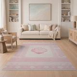Pink Scallop Shell Coastal Woven Rug