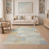 Abstract Wavy Shapes Area Rug in Cream Gold