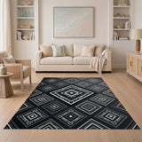 Modern Black White Geometric Diamond Area Rug