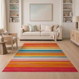 Geometric Modern Striped Vibrant Multi-Color Striped Area Rug