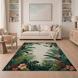 Lush Jungle Parrot Hibiscus Leaf Area Rug