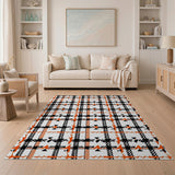 Bold Black Orange Plaid Geometric Rug