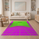 Neon Grid Corridor Area Rug in Green Pink