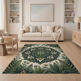 Emerald Fern Mandala Area Rug