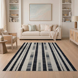 Bold Vertical Striped Black White Area Rug