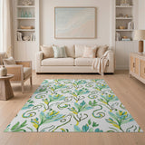 Swirling Teal Green Leaves Area Rug