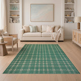 Green and Cream Geometric Woven Area Rug