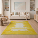 Bold Yellow Geometric Border Area Rug